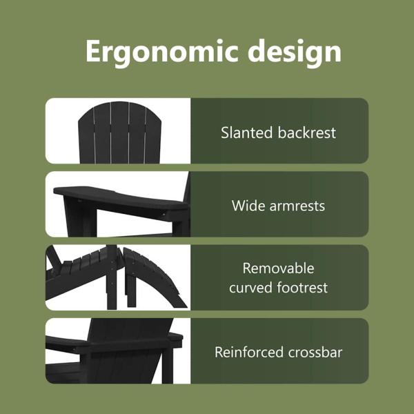 Adirondack-Stühle mit Fußrasten 2 Stück Schwarz HDPE, Adirondack-Stuhl mit Fußstütze Schwarz HDPE
