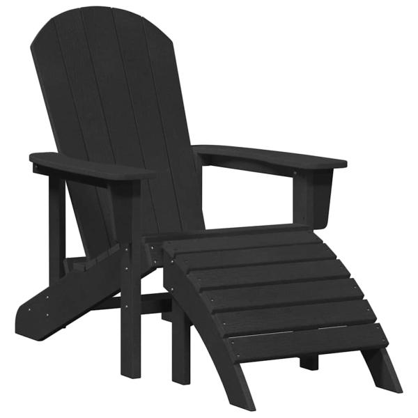 Adirondack-Stühle mit Fußrasten 2 Stück Schwarz HDPE, Adirondack-Stuhl mit Fußstütze Schwarz HDPE