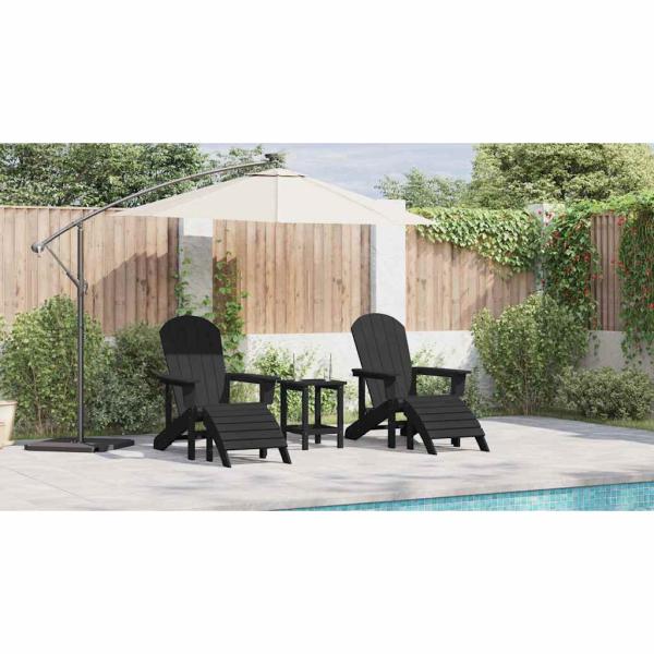Adirondack-Stühle mit Fußrasten 2 Stück Schwarz HDPE, Adirondack-Stuhl mit Fußstütze Schwarz HDPE