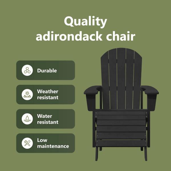 Adirondack-Stühle mit Fußrasten 2 Stück Schwarz HDPE, Adirondack-Stuhl mit Fußstütze Schwarz HDPE