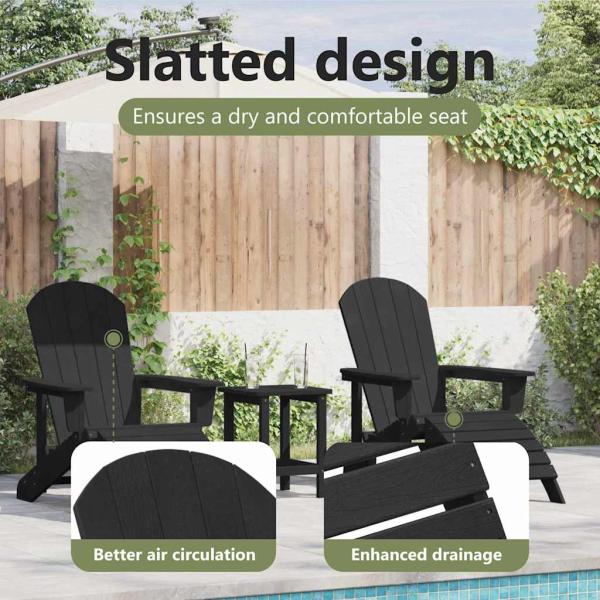 Adirondack-Stühle mit Fußrasten 2 Stück Schwarz HDPE, Adirondack-Stuhl mit Fußstütze Schwarz HDPE