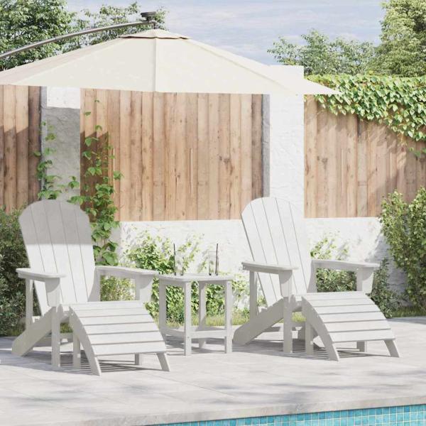 ARDEBO.de - 3-teiliges Garten Lounge Set Weiß HDPE, Adirondack-Stuhl mit Fußstütze Weiß HDPE, Adirondack Beistelltisch Weiß 38x38x45 cm HDPE
