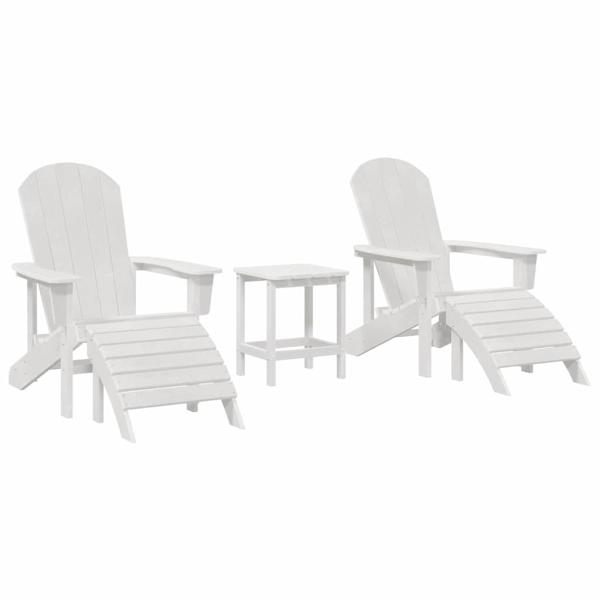 3-teiliges Garten Lounge Set Weiß HDPE, Adirondack-Stuhl mit Fußstütze Weiß HDPE, Adirondack Beistelltisch Weiß 38x38x45 cm HDPE