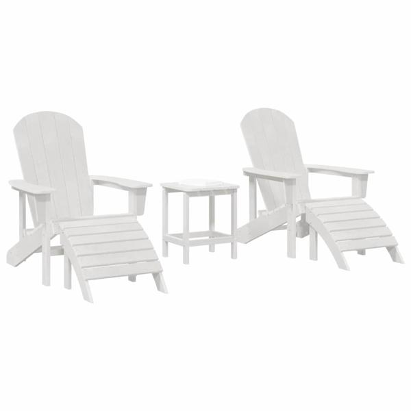 3-teiliges Garten Lounge Set Weiß HDPE, Adirondack-Stuhl mit Fußstütze Weiß HDPE, Adirondack Beistelltisch Weiß 38x38x45 cm HDPE