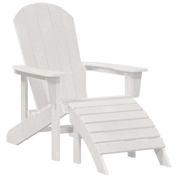 3-teiliges Garten Lounge Set Weiß HDPE, Adirondack-Stuhl mit Fußstütze Weiß HDPE, Adirondack Beistelltisch Weiß 38x38x45 cm HDPE