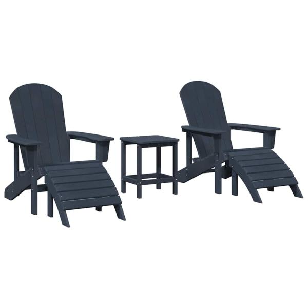 3-teiliges Garten-Lounge-Set marineblau HDPE, Adirondack-Stuhl mit Fußstütze marineblau HDPE, Adirondack-Beistelltisch marineblau 38x38x46 cm HDPE
