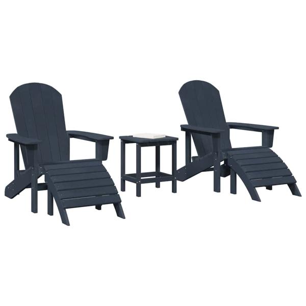 3-teiliges Garten-Lounge-Set marineblau HDPE, Adirondack-Stuhl mit Fußstütze marineblau HDPE, Adirondack-Beistelltisch marineblau 38x38x46 cm HDPE