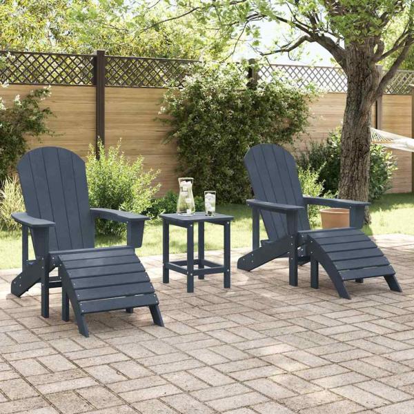 3-teiliges Garten-Lounge-Set marineblau HDPE, Adirondack-Stuhl mit Fußstütze marineblau HDPE, Adirondack-Beistelltisch marineblau 38x38x46 cm HDPE