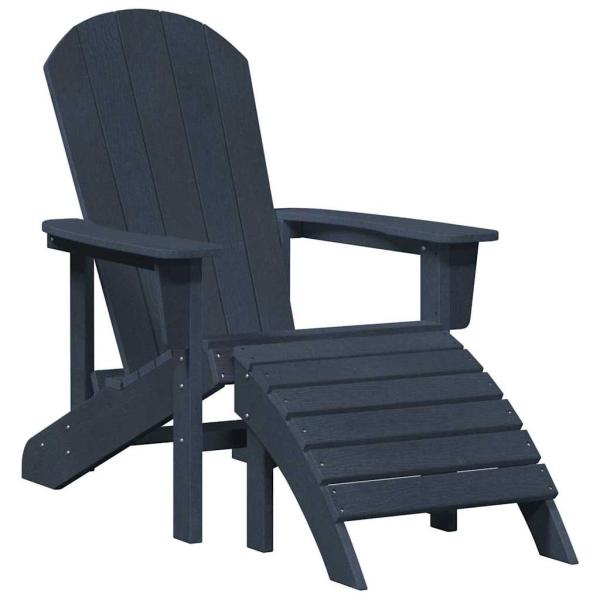 3-teiliges Garten-Lounge-Set marineblau HDPE, Adirondack-Stuhl mit Fußstütze marineblau HDPE, Adirondack-Beistelltisch marineblau 38x38x46 cm HDPE