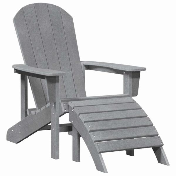 3-teiliges Garten-Lounge-Set Hellgrau HDPE, Adirondack-Stuhl mit Fußstütze Hellgrau HDPE, Adirondack-Beistelltisch Hellgrau 38x38x45 cm HDPE