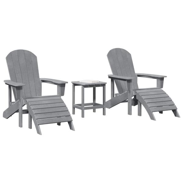 3-teiliges Garten-Lounge-Set Hellgrau HDPE, Adirondack-Stuhl mit Fußstütze Hellgrau HDPE, Adirondack-Beistelltisch Hellgrau 38x38x45 cm HDPE