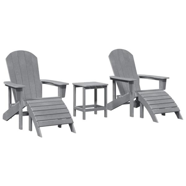 3-teiliges Garten-Lounge-Set Hellgrau HDPE, Adirondack-Stuhl mit Fußstütze Hellgrau HDPE, Adirondack-Beistelltisch Hellgrau 38x38x45 cm HDPE