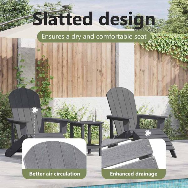 3-teiliges Garten-Lounge-Set Hellgrau HDPE, Adirondack-Stuhl mit Fußstütze Hellgrau HDPE, Adirondack-Beistelltisch Hellgrau 38x38x45 cm HDPE