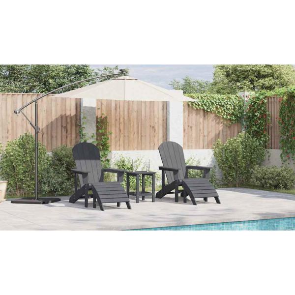 3-teiliges Garten-Lounge-Set Hellgrau HDPE, Adirondack-Stuhl mit Fußstütze Hellgrau HDPE, Adirondack-Beistelltisch Hellgrau 38x38x45 cm HDPE