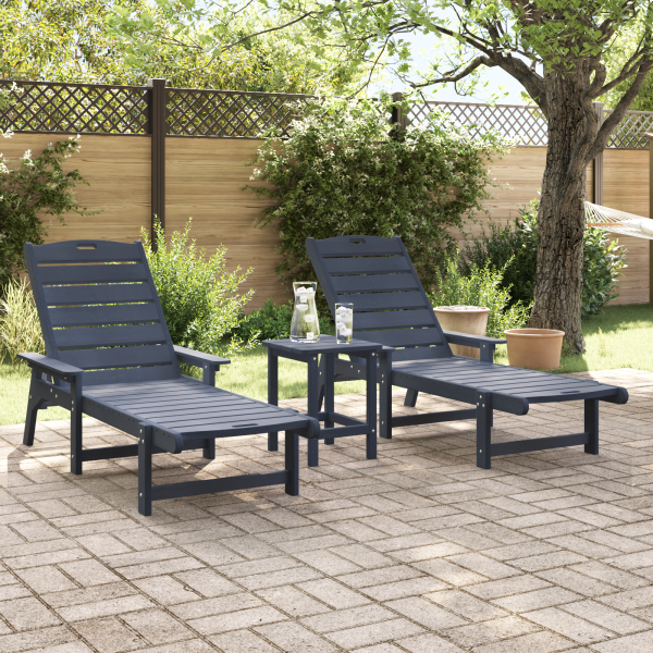Sonnenliegen 2 Stk Marineblau 162x53x98.5 cm HDPE, Sonnenliege Marineblau 53x162x98.5 cm HDPE
