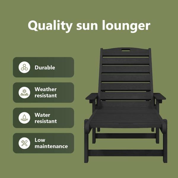 Sonnenliegen 2 Stück Schwarz 162x53x98,5 cm HDPE, Sonnenliege Schwarz 53x162x98,5 cm HDPE