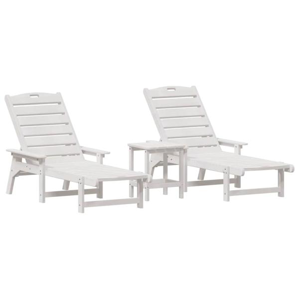 3-tlg. Garten Lounge Set Weiß HDPE, Sonnenliege Weiß 53x162x98.5 cm HDPE, Adirondack Beistelltisch Weiß 38x38x45 cm HDPE