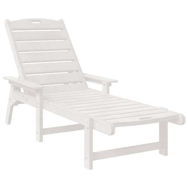 3-tlg. Garten Lounge Set Weiß HDPE, Sonnenliege Weiß 53x162x98.5 cm HDPE, Adirondack Beistelltisch Weiß 38x38x45 cm HDPE