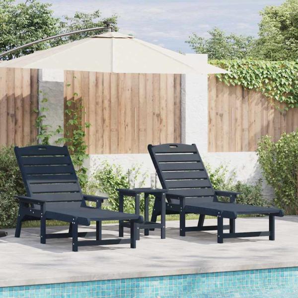 ARDEBO.de - 3-teiliges Garten-Lounge-Set Marineblau HDPE, Sonnenliege Marineblau 53x162x98.5 cm HDPE, Adirondack Beistelltisch Marineblau 38x38x46 cm HDPE