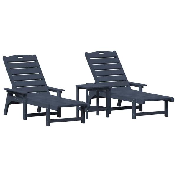 3-teiliges Garten-Lounge-Set Marineblau HDPE, Sonnenliege Marineblau 53x162x98.5 cm HDPE, Adirondack Beistelltisch Marineblau 38x38x46 cm HDPE