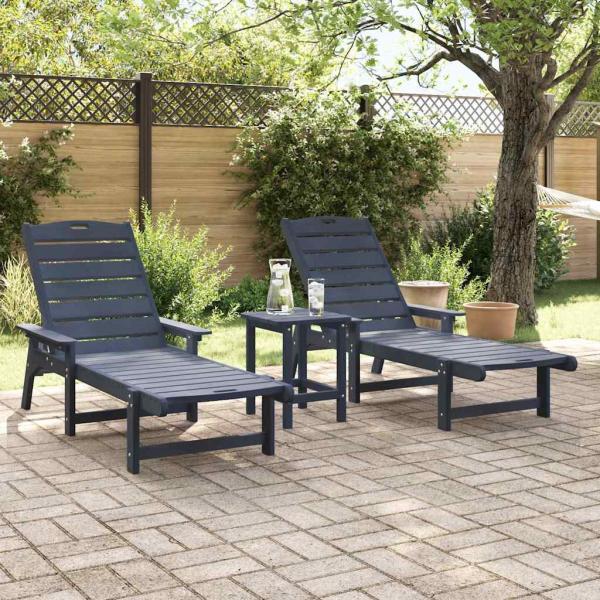 3-teiliges Garten-Lounge-Set Marineblau HDPE, Sonnenliege Marineblau 53x162x98.5 cm HDPE, Adirondack Beistelltisch Marineblau 38x38x46 cm HDPE