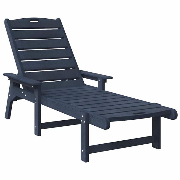 3-teiliges Garten-Lounge-Set Marineblau HDPE, Sonnenliege Marineblau 53x162x98.5 cm HDPE, Adirondack Beistelltisch Marineblau 38x38x46 cm HDPE