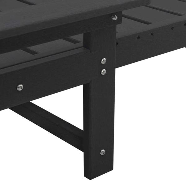 3-teiliges Gartenliege Set - Schwarz HDPE, Sonnenliege - Schwarz 53x162x98.5 cm HDPE, Adirondack Beistelltisch - Schwarz 38x38x45 cm HDPE