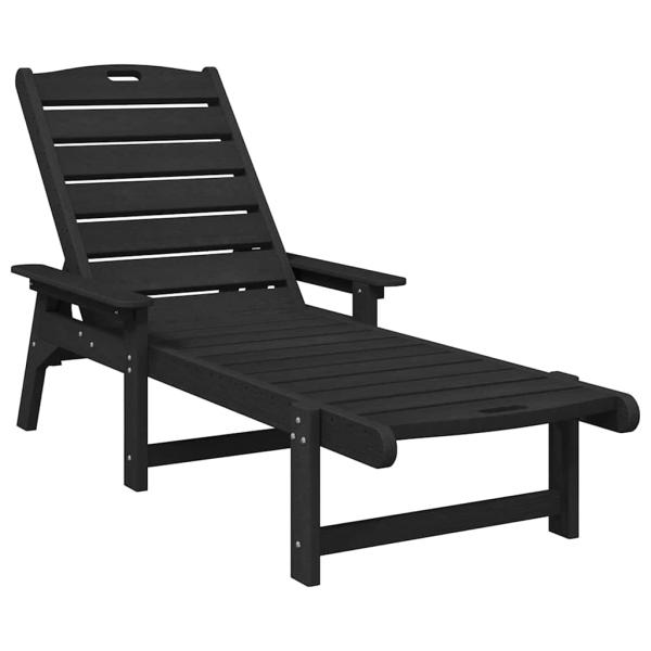 3-teiliges Gartenliege Set - Schwarz HDPE, Sonnenliege - Schwarz 53x162x98.5 cm HDPE, Adirondack Beistelltisch - Schwarz 38x38x45 cm HDPE
