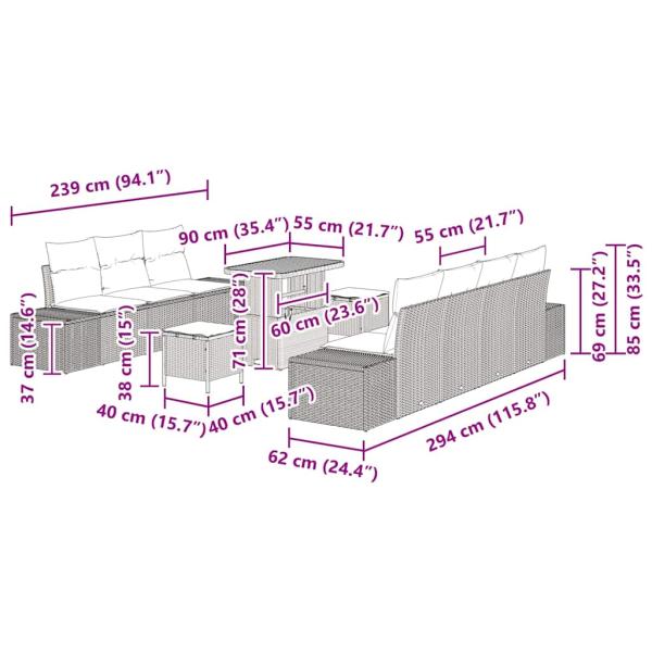 10-teiliges Garten-Sofa-Set mit Kissen Schwarz Poly-Rattan Akazie, 2-Sitzer Garten-Sofa mit Stauraum & Kissen Schwarz Poly-Rattan, 3-teilige Garten-Essgruppe mit Kissen Schwarz Poly-Rattan Akazie