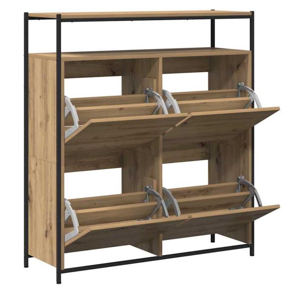 Schuhschrank mit 4 Klappen-Armen Artisan Eiche 100x34x112 cm