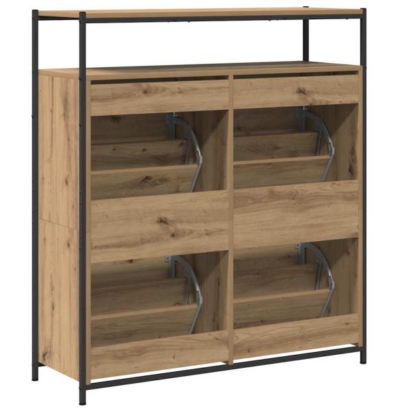 Schuhschrank mit 4 Klappen-Armen Artisan Eiche 100x34x112 cm