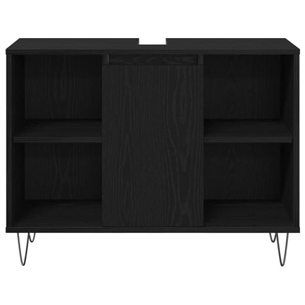 3-teiliges Badezimmermöbel Set Schwarze Eiche Verbundholz, Badezimmerschrank Schwarze Eiche 30x30x190 cm Verbundholz, Badezimmerschrank Schwarze Eiche 30x30x100 cm Verbundholz