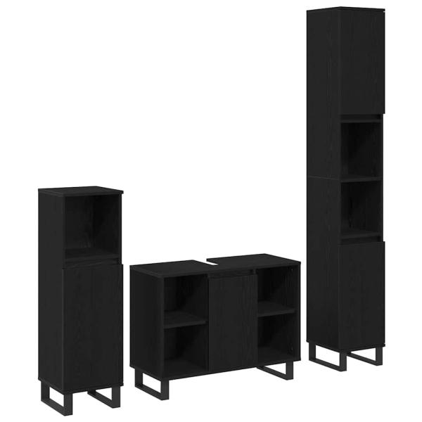 ARDEBO.de - 3-teiliges Badezimmermöbel Set Schwarze Eiche Holzwerkstoff, Badezimmer Schrank Schwarze Eiche 30x30x190 cm Holzwerkstoff, Badezimmer Schrank Schwarze Eiche 30x30x100 cm Holzwerkstoff
