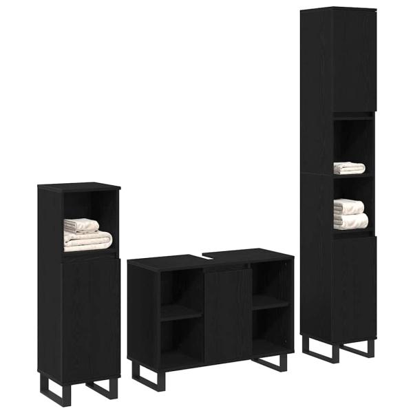 3-teiliges Badezimmermöbel Set Schwarze Eiche Holzwerkstoff, Badezimmer Schrank Schwarze Eiche 30x30x190 cm Holzwerkstoff, Badezimmer Schrank Schwarze Eiche 30x30x100 cm Holzwerkstoff