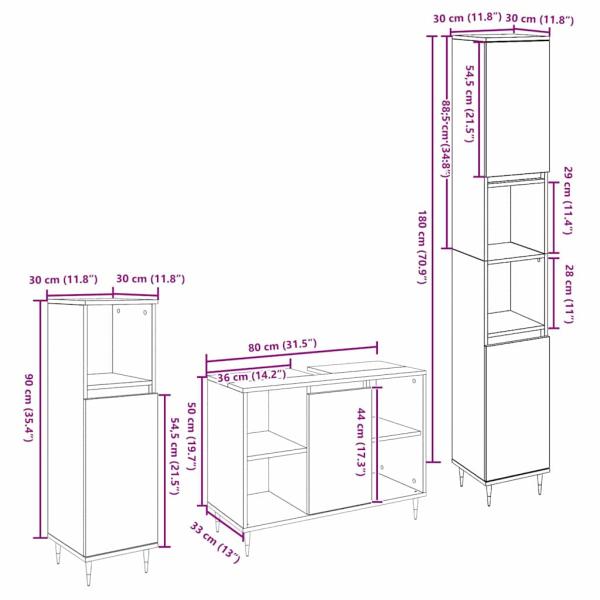 ARDEBO.de - 3-teiliges Badezimmer Möbel Set Altholz