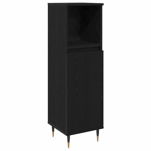 3-teiliges Badezimmermöbel Set Schwarze Eiche Holzwerkstoff, Badezimmer Schrank Schwarze Eiche 30x30x190 cm Holzwerkstoff, Badezimmer Schrank Schwarze Eiche 30x30x100 cm Holzwerkstoff
