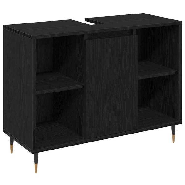 3-teiliges Badezimmermöbel Set Schwarze Eiche Holzwerkstoff, Badezimmer Schrank Schwarze Eiche 30x30x190 cm Holzwerkstoff, Badezimmer Schrank Schwarze Eiche 30x30x100 cm Holzwerkstoff