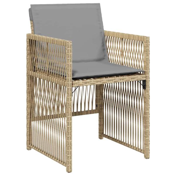5-teilige Garten Essgruppe mit Kissen in beigem Poly-Rattan, Gartentisch in Schwarz 140x80x73 cm mit gehärtetem Glas