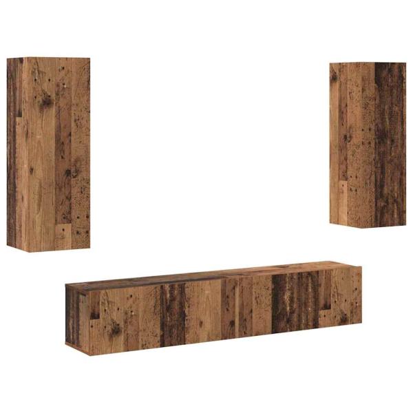 4-teiliges TV Schrank Set aus altem Holz und Holzwerkstoff