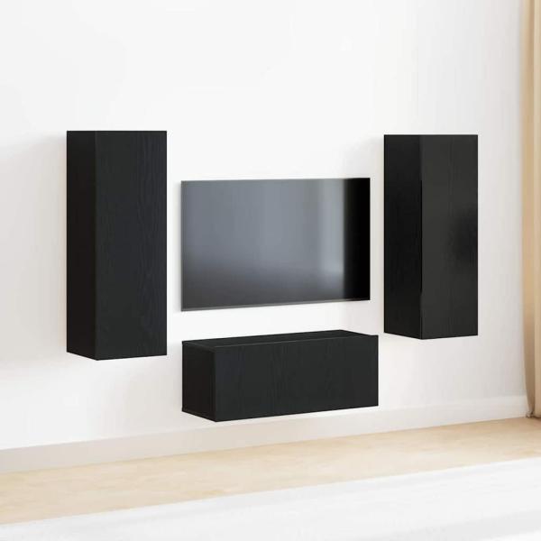 ARDEBO.de - 4-teiliger TV-Schranksatz Schwarzeiche Holzwerkstoff, TV-Wandschränke (2er Set) - Schwarzeiche, 80x30x30 cm, aus Holzwerkstoff, wandmontierte TV-Schränke - 2 Stück Schwarzeiche, 30.5x30x90 cm, aus Holzwerkstoff