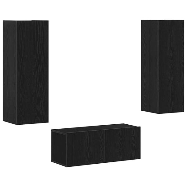 4-teiliger TV-Schranksatz Schwarzeiche Holzwerkstoff, TV-Wandschränke (2er Set) - Schwarzeiche, 80x30x30 cm, aus Holzwerkstoff, wandmontierte TV-Schränke - 2 Stück Schwarzeiche, 30.5x30x90 cm, aus Holzwerkstoff