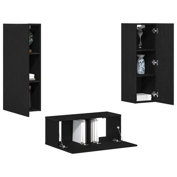 4-teiliger TV-Schranksatz Schwarzeiche Holzwerkstoff, TV-Wandschränke (2er Set) - Schwarzeiche, 80x30x30 cm, aus Holzwerkstoff, wandmontierte TV-Schränke - 2 Stück Schwarzeiche, 30.5x30x90 cm, aus Holzwerkstoff