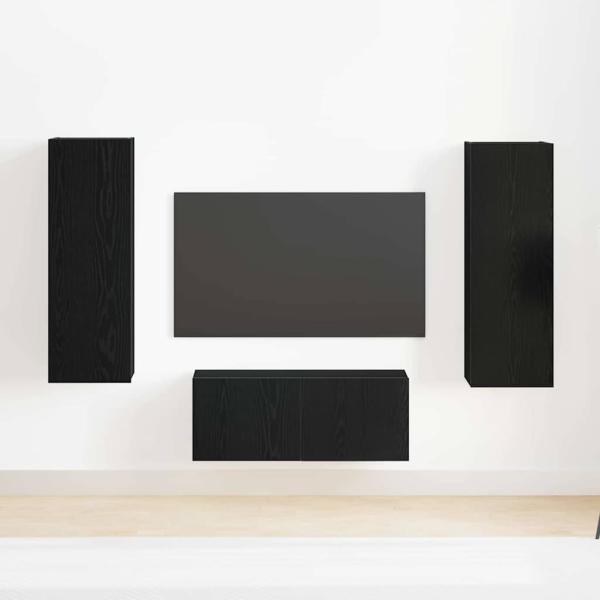 4-teiliger TV-Schranksatz Schwarzeiche Holzwerkstoff, TV-Wandschränke (2er Set) - Schwarzeiche, 80x30x30 cm, aus Holzwerkstoff, wandmontierte TV-Schränke - 2 Stück Schwarzeiche, 30.5x30x90 cm, aus Holzwerkstoff