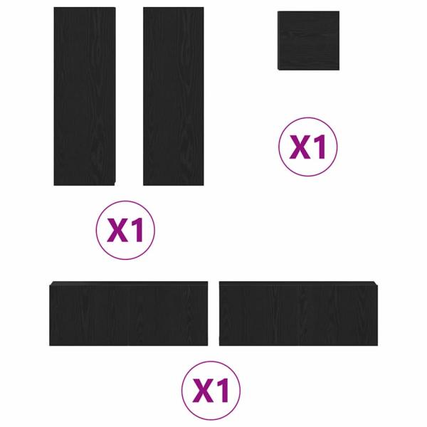 5-teiliges TV-Schranksystem Schwarze Eiche Holzwerkstoff, TV-Wandschränke (Set von 2) - Schwarz Eiche, 80x30x30 cm, aus Holzwerkstoff, Wandmontierte TV-Schränke - 2 Stück Schwarz Eiche, 30,5x30x90 cm, aus Holzwerkstoff, Wandmontierter TV-Schrank in Schwar