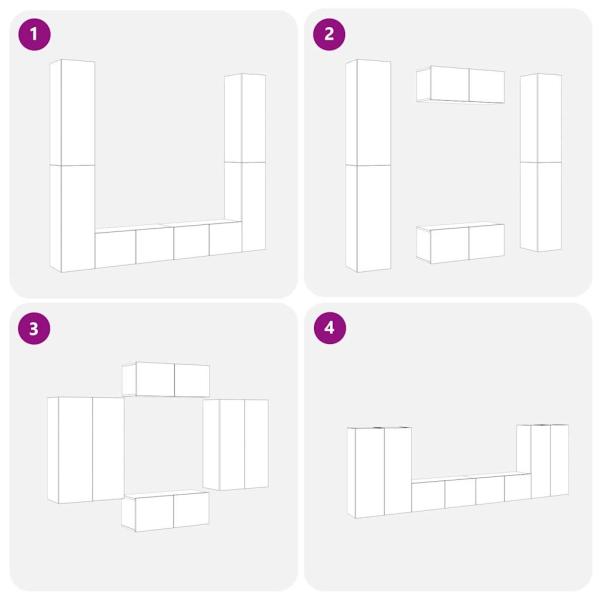 6-teiliges TV-Schranksystem Schwarz Eiche Holzwerkstoff, TV-Wand-Schränke (Set aus 2) - Schwarz Eiche, 80x30x30 cm, aus Holzwerkstoff gefertigt, Wandmontierte TV-Schränke - 2 Stück Schwarz Eiche, 30,5x30x90 cm, aus Holzwerkstoff hergestellt