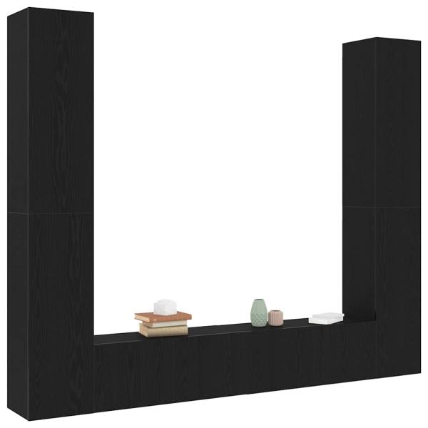 6-teiliges TV-Schranksystem Schwarz Eiche Holzwerkstoff, TV-Wand-Schränke (Set aus 2) - Schwarz Eiche, 80x30x30 cm, aus Holzwerkstoff gefertigt, Wandmontierte TV-Schränke - 2 Stück Schwarz Eiche, 30,5x30x90 cm, aus Holzwerkstoff hergestellt
