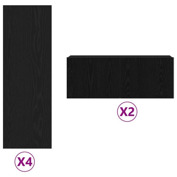 6-teiliges TV-Schranksystem Schwarz Eiche Holzwerkstoff, TV-Wand-Schränke (Set aus 2) - Schwarz Eiche, 80x30x30 cm, aus Holzwerkstoff gefertigt, Wandmontierte TV-Schränke - 2 Stück Schwarz Eiche, 30,5x30x90 cm, aus Holzwerkstoff hergestellt