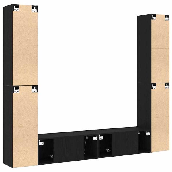 6-teiliges TV-Schranksystem Schwarz Eiche Holzwerkstoff, TV-Wand-Schränke (Set aus 2) - Schwarz Eiche, 80x30x30 cm, aus Holzwerkstoff gefertigt, Wandmontierte TV-Schränke - 2 Stück Schwarz Eiche, 30,5x30x90 cm, aus Holzwerkstoff hergestellt
