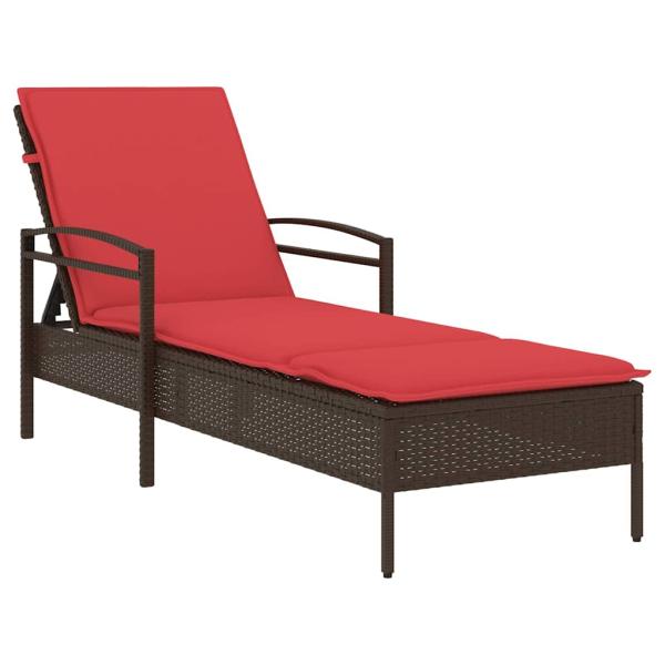 Sonnenliege mit Kissen Braun 63x200x81 cm Poly Rattan