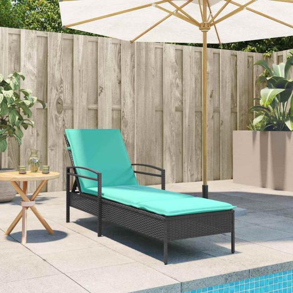 ARDEBO.de - Sonnenliege mit Kissen Schwarz 63x200x81 cm Poly Rattan